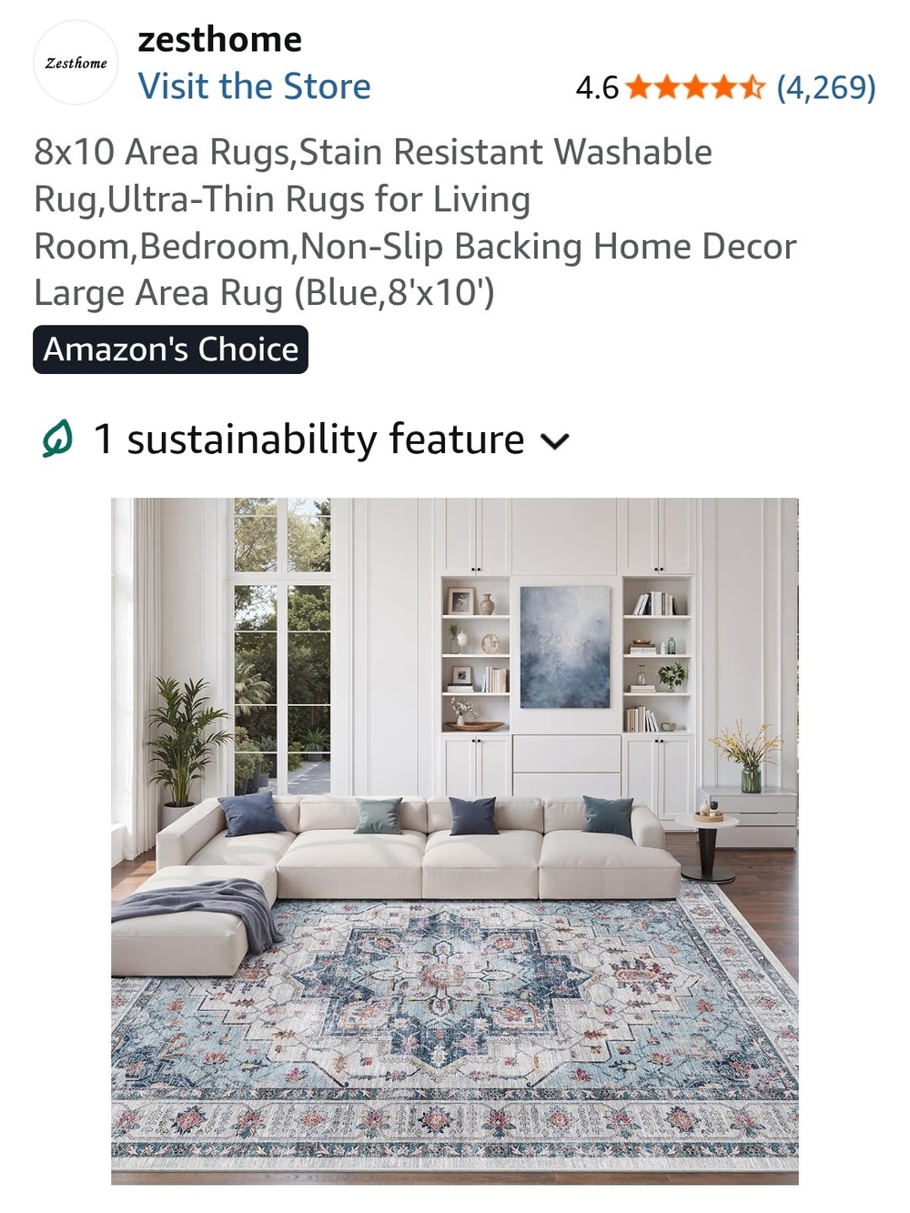 Blue Vintage Medallion Area Rug - 8'x10'